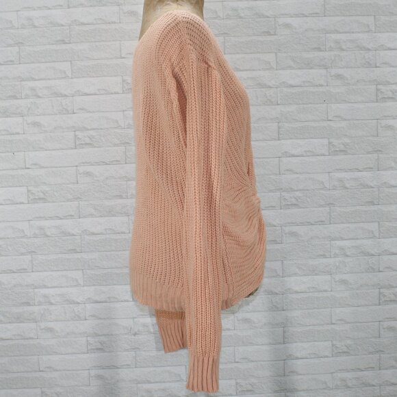 LU NYC Sweater Knit Wrap Front Twist Knot Pullover V-Neck Pastel Peach Large - Picture 3 of 12